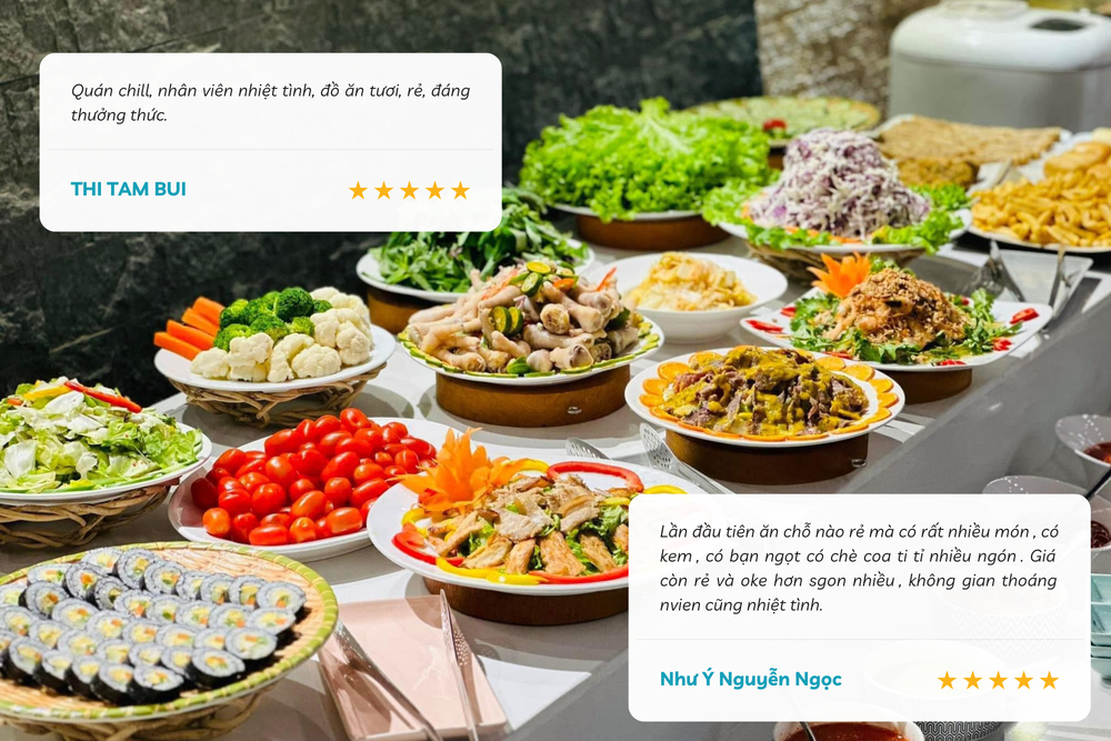 Quán phục vụ buffet nướng đa dạng gồm các món thịt, ăn nhẹ, v.v. với giá chỉ từ 249.000 VND